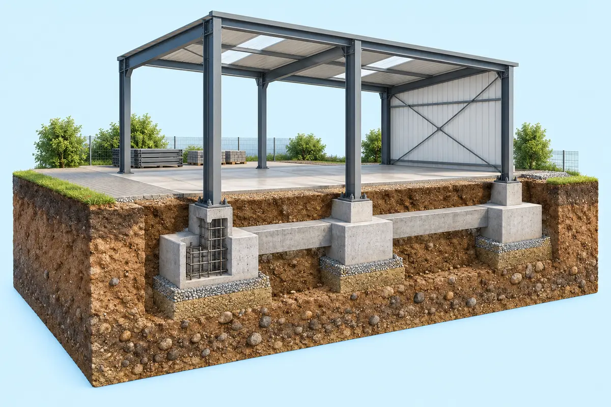 Fundamente nehmen die Lasten des Bauwerks auf und leiten sie in den Untergrund. Hier ist eine Gründung beispielhaft freigelegt.